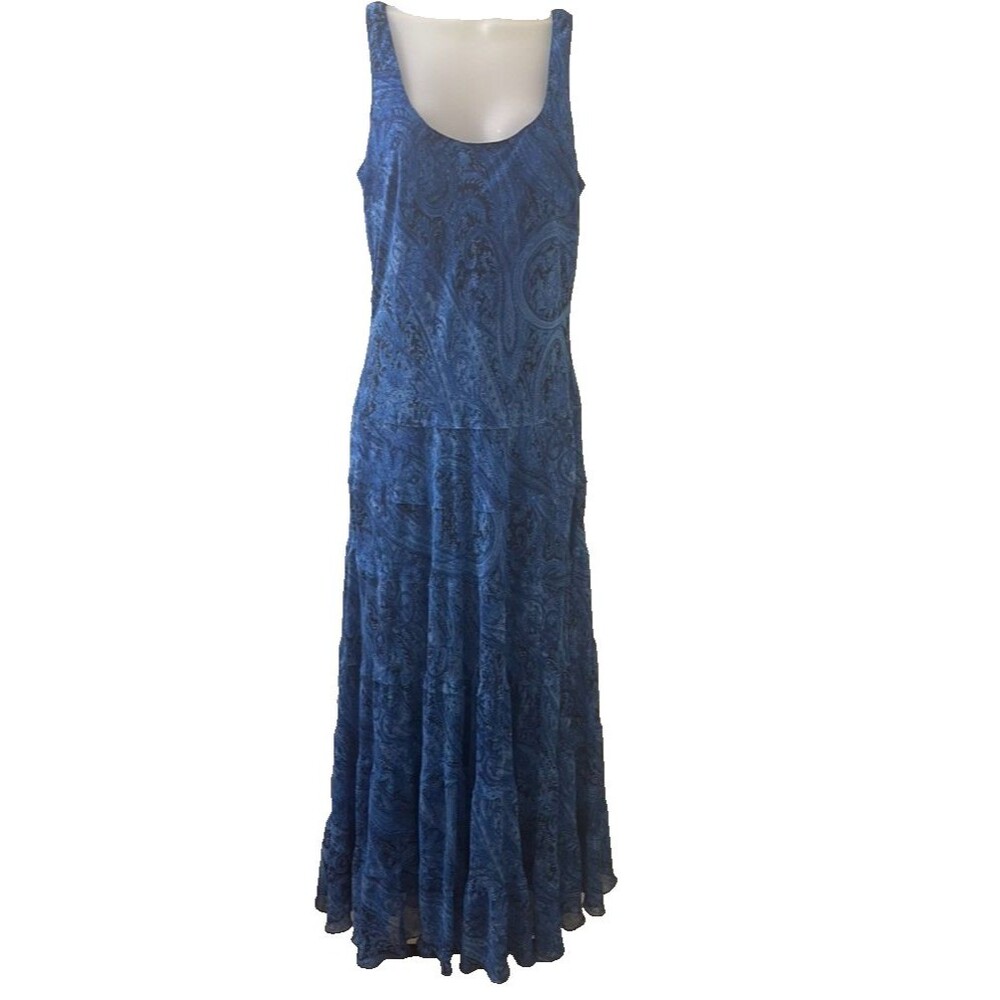 Jones Wear Dress Multiplayer Ruffled Blue Sleeveless Maxi Dress sz 10 hippie